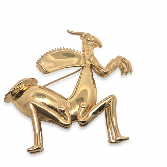 Spilla "mantide carnivora" in ottone placcato oro